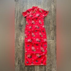Vintage Red Silk Chinese Cheongsam Qipao Dress Authentic - Stunning